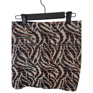 2$30 Zara XS Black Red & White Tweed Mini Skirt Zipper Pockets